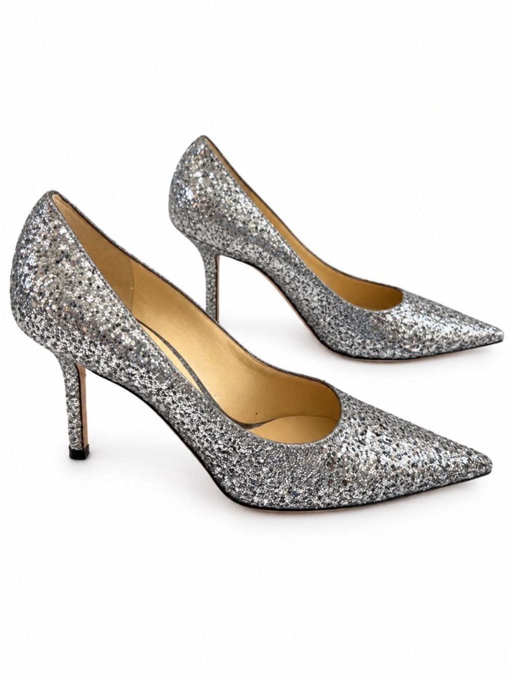 Jimmy Choo Silver Glitter Pointed Toe Pumps Heels Size 37 - Picture 2 of 6